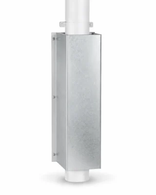 Galvanised downpipe protector 150mm installed on downpipe in car park